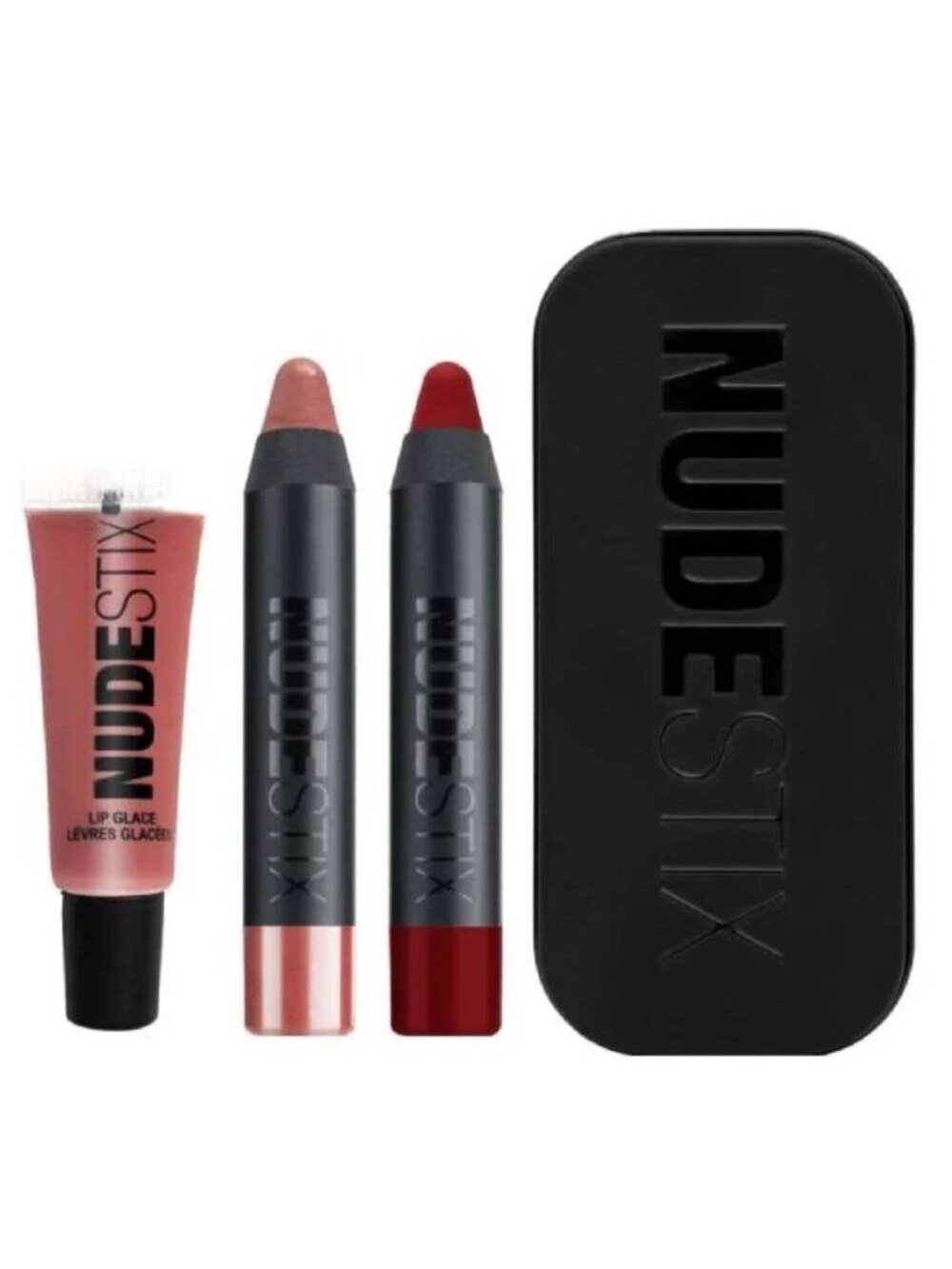 Nudestix Nude & Red Hot Lips Lipstick Lip Gloss 3Pc Mini Kit